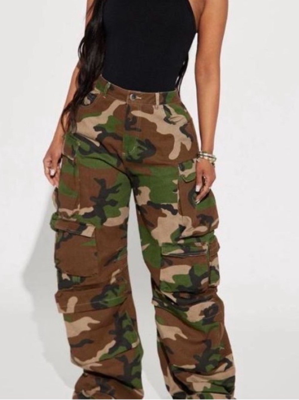 Cargo Camo Wide-Leg Pants - Women's Camouflage Utility Trousers, XL